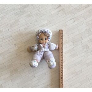 Vtg PUFFALUMP‎ Baby Nylon Plush Doll Plush Purple Stars 90s Toys Blonde Pink Bow